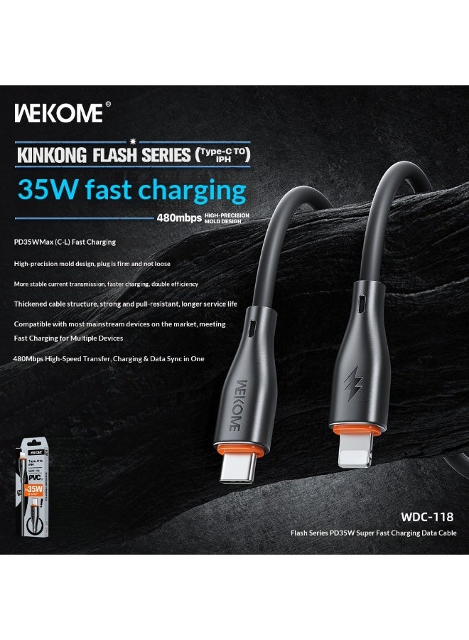WEKOME Flash Series Type-C to iPhone Fast Charging Cable | PD 35W Fast Charging, 480Mbps High-Speed ​​Transmission, Thickened and Resilient, Widely Compatible (Black) - Image 1